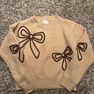 Luna Ivy Tan Sweater with Brown Bow Accents